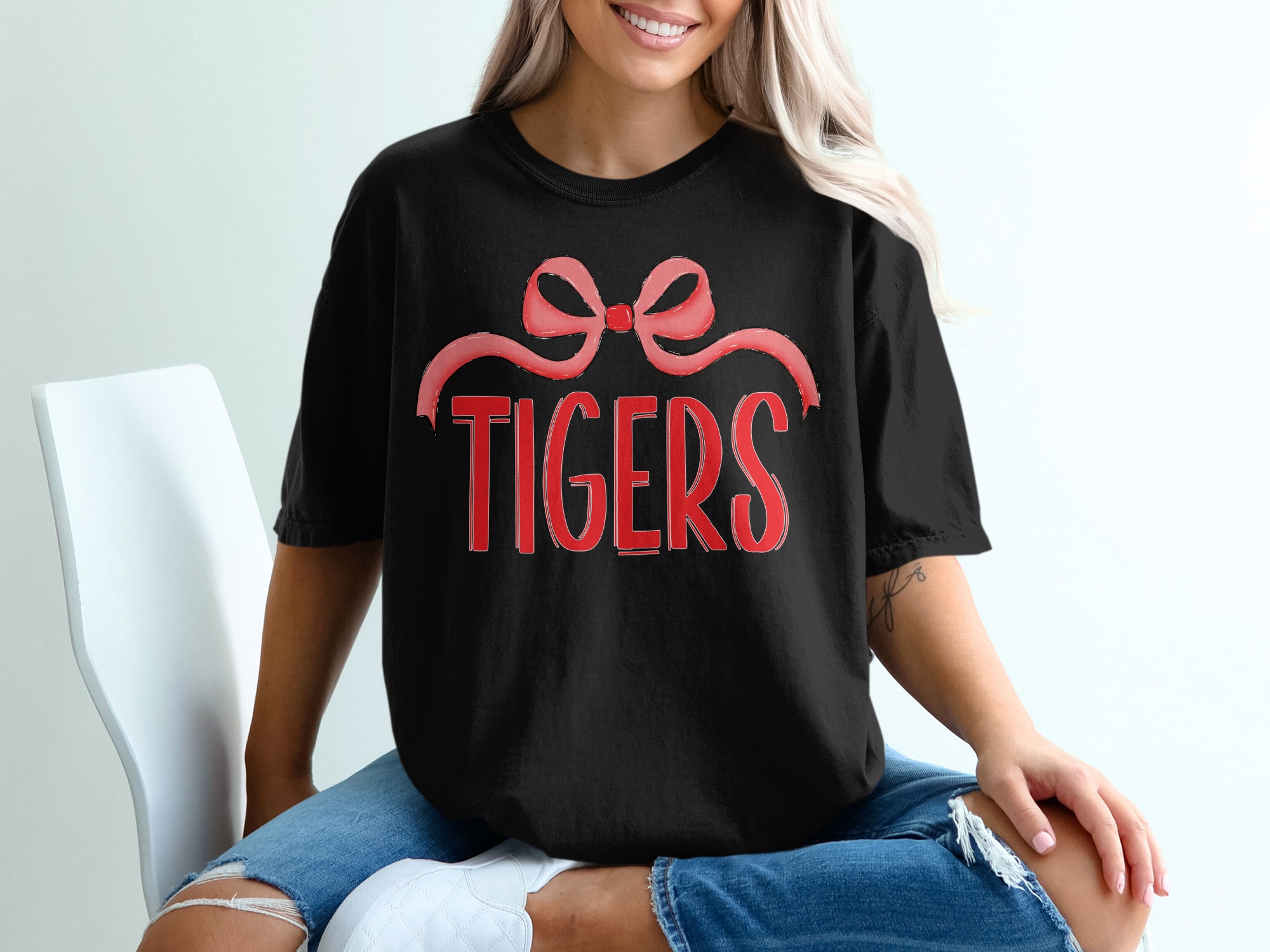 Tigers T-Shirt with Bow, Cute Tigers Tee, Comfort Colors 1717, Tigers Gift, Tigers Fan Shirt, Tigers Game Day Shirt - Image 3