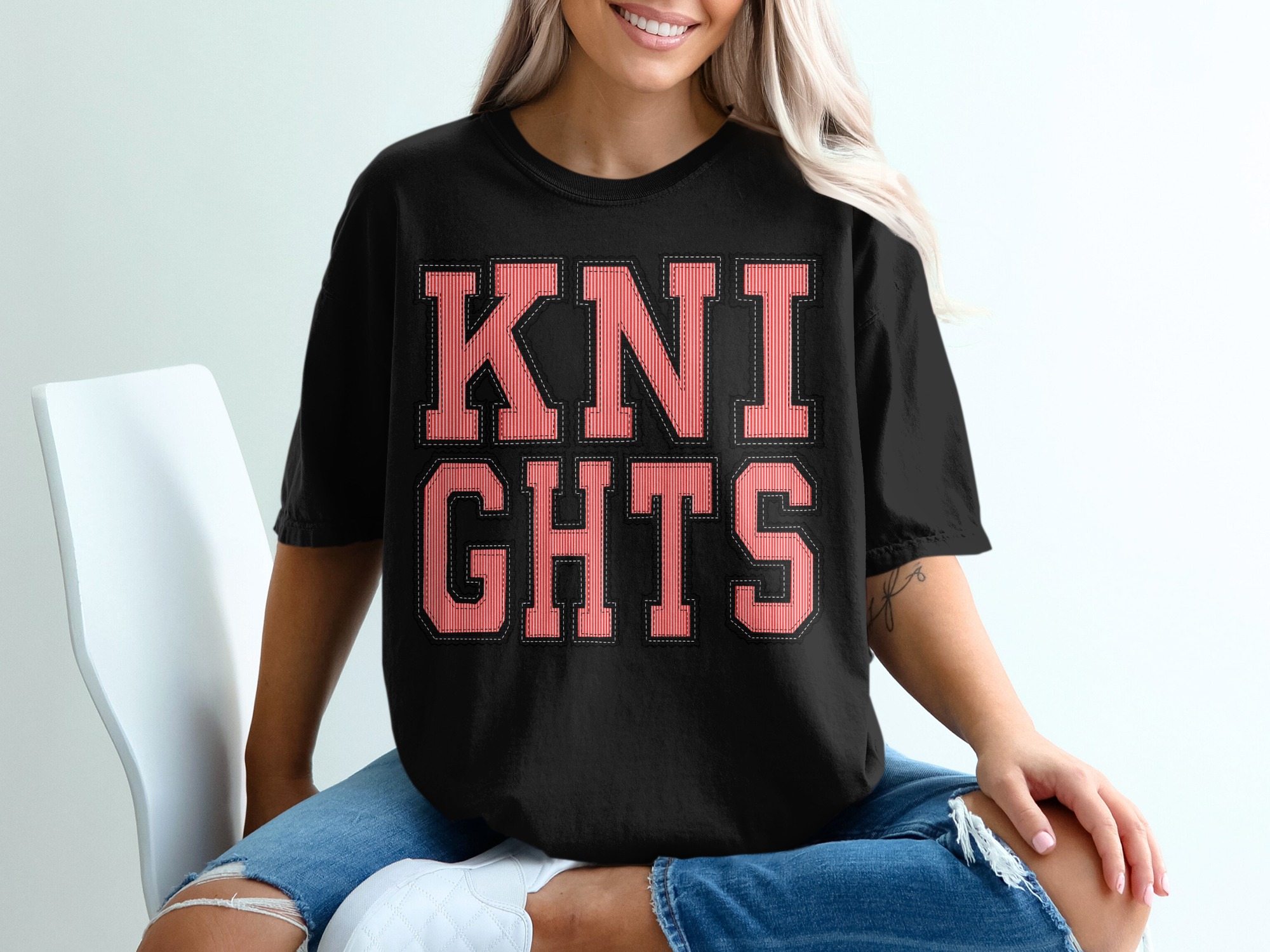 Knights T-Shirt, Comfort Colors 1717, Varsity Style Tee, Team Spirit Shirt, College T Shirt, Pink and Black Apparel, Graphic Design T Shirt - Image 3