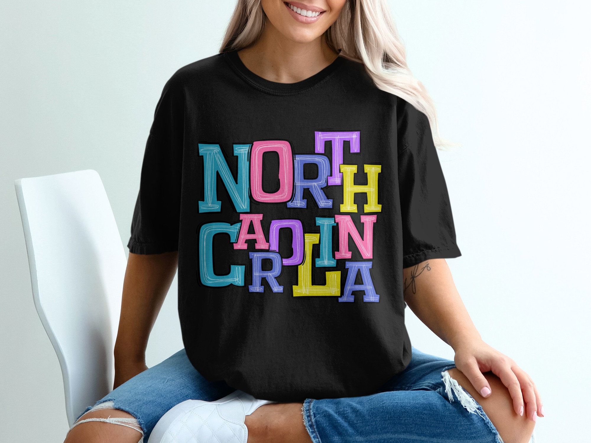 Bright North Carolina State Pride Graphic Design T-Shirt - Image 2