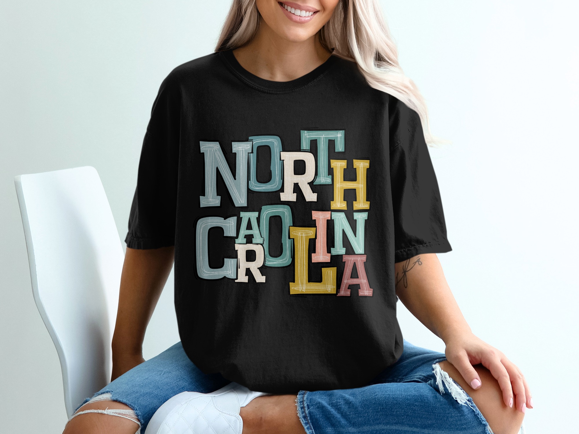 North Carolina T-Shirt, NC State Pride Shirt, Colorful Typography Tee, Vacation Souvenir Top, Gift for North Carolinian, Cute Travel Shirt - Image 2