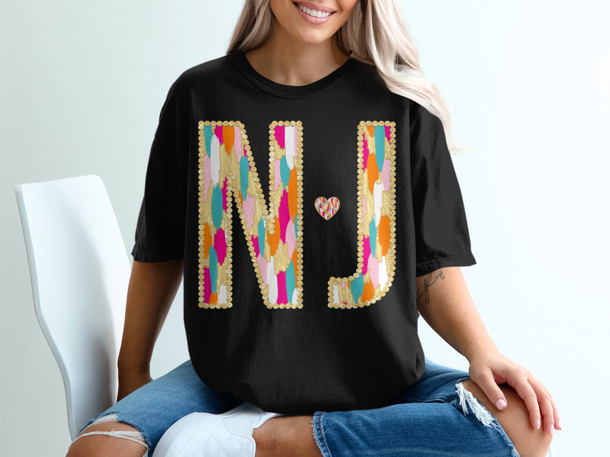NJ State T Shirt Comfort Colors 1717, Jersey Pride Tee, Colorful Letters with Heart, New Jersey Souvenir, Trendy Unisex T Shirt - Image 3