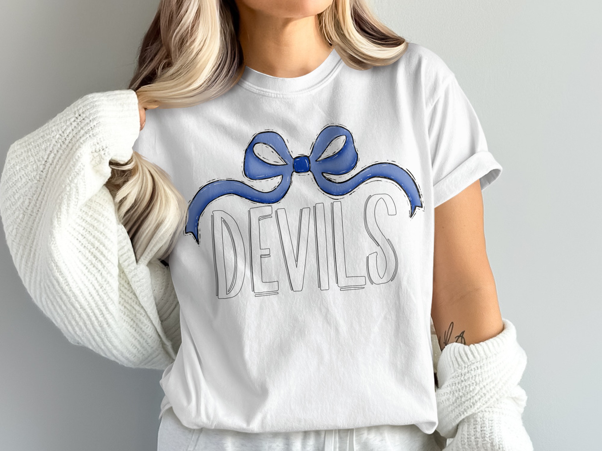 Devils T-Shirt with Blue Ribbon, Comfort Colors 1717, Trendy Tee, College Apparel, Game Day Shirt, Graphic T Shirt, University Spirit