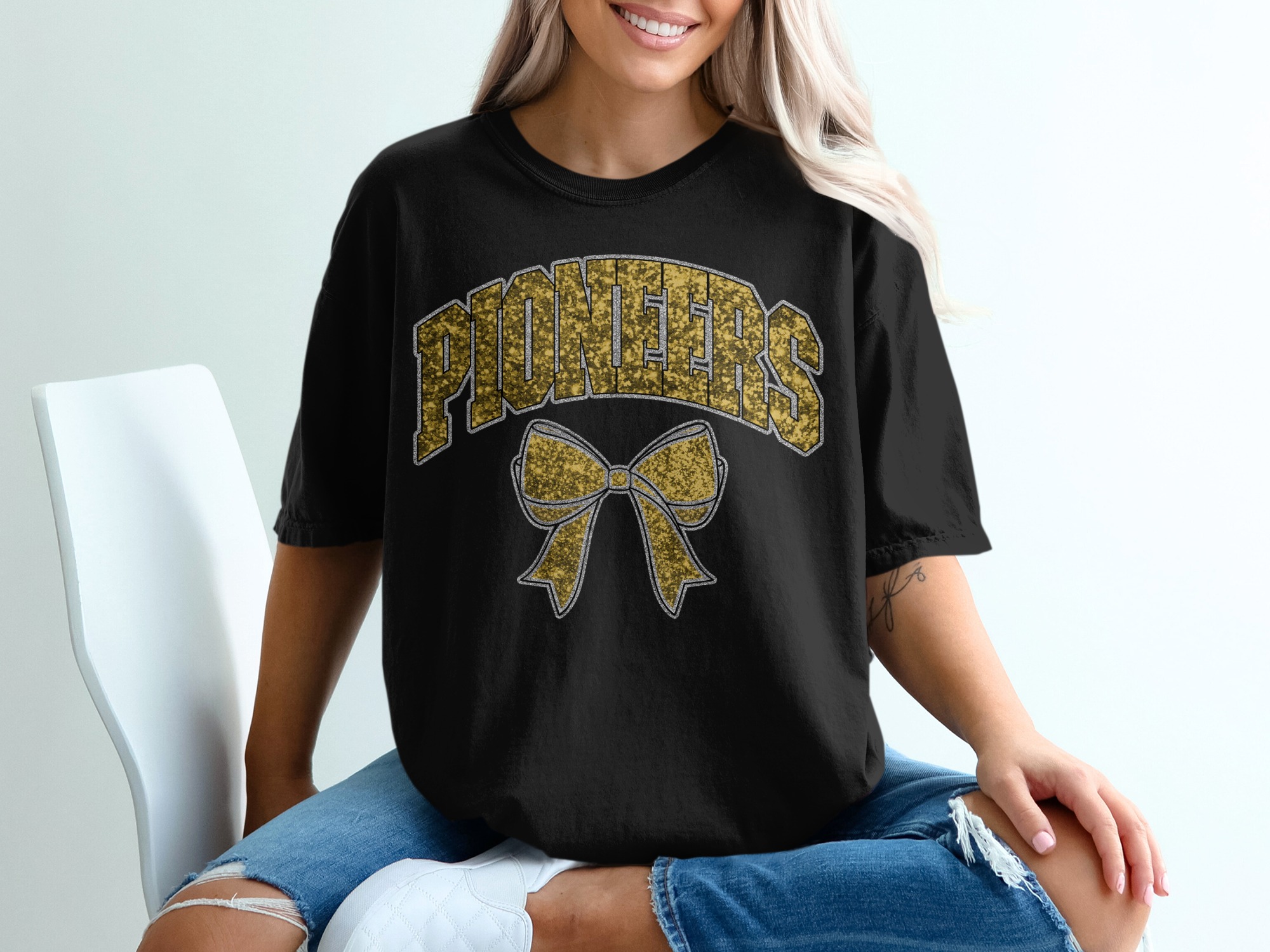 Pioneers T-Shirt, Glitter Bow, College Pride Tee, Team Spirit Apparel, Game Day Shirt, Gift for Student, School Support Clothing - Image 2