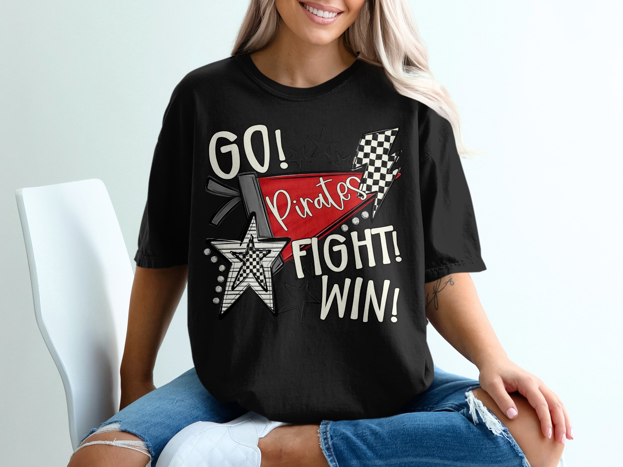 Go Pirates Fight Win T-Shirt, Comfort Colors 1717, Game Day Tee, School Spirit Shirt, Team Pride Shirt, Custom Pirate Tee - Image 3