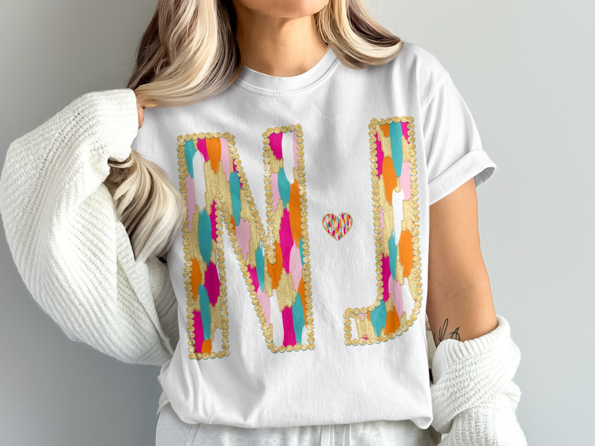 NJ State T Shirt Comfort Colors 1717, Jersey Pride Tee, Colorful Letters with Heart, New Jersey Souvenir, Trendy Unisex T Shirt