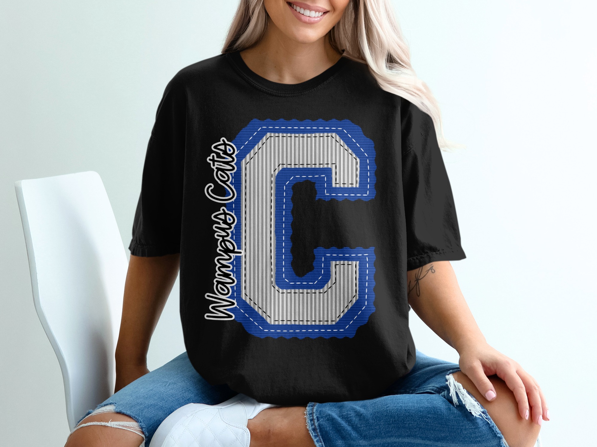 Custom Mascot Wampus Cats T-Shirt, Comfort Colors, School Spirit Tee, Team Pride, Initial C Shirt, Personalized Gift, College Apparel, prepster preppy - Image 3