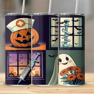 Halloween Nurse Digital 20oz Tumbler Wrap, Spooky Ghost Sublimation Download, Medical Pumpkin Design, Halloween Tumbler Design