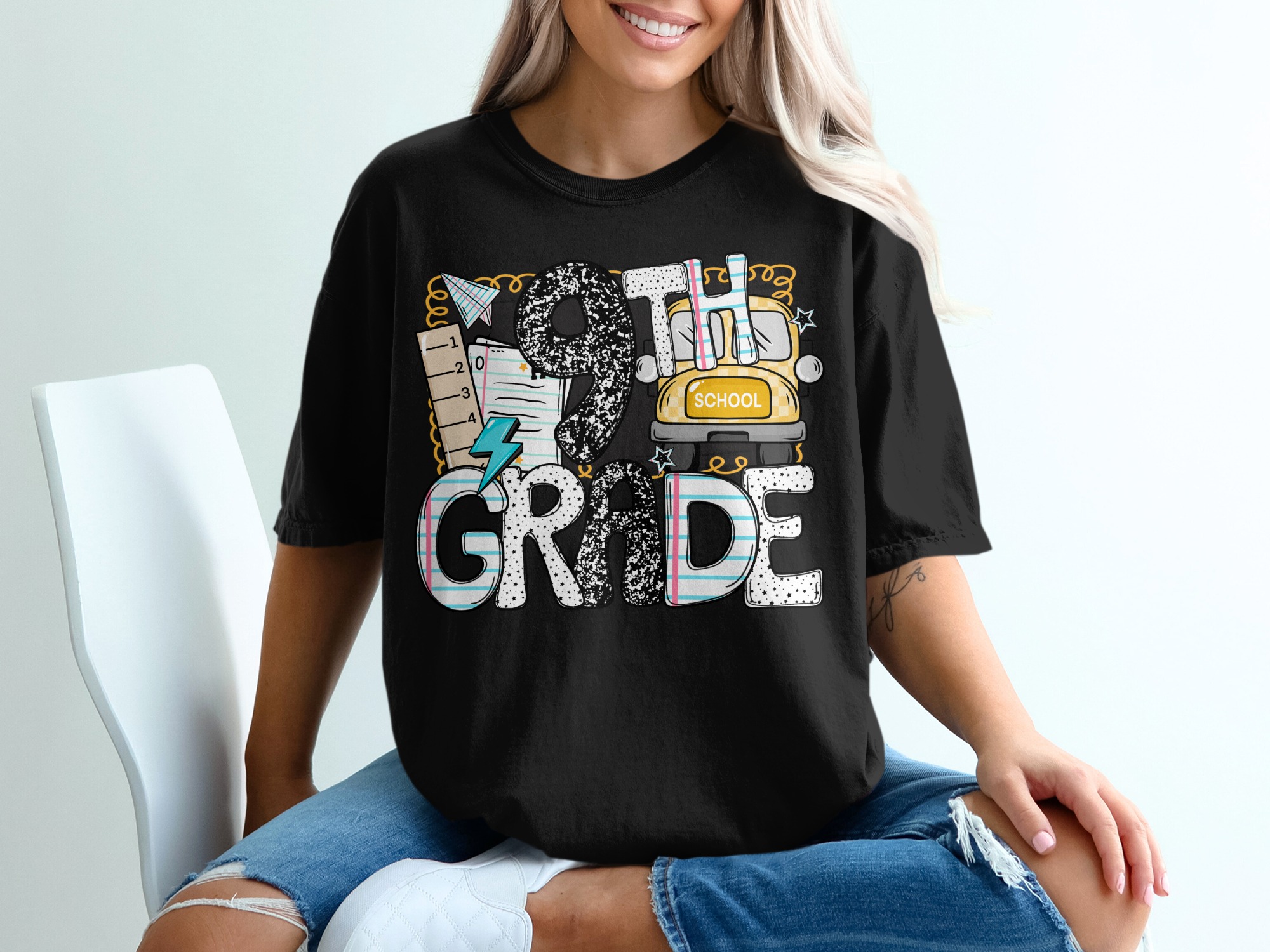 9th Grade T-Shirt, School Bus Shirt, Back to School Tee, Ninth Grade Shirt, Teacher Gift, First Day of School Shirt, Ninth Grader Top - Image 2