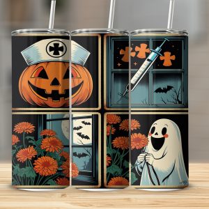 Halloween Nurse Pumpkin 20oz Tumbler Wrap, Spooky Ghost Sublimation Design, Digital Download for Tumblers, Halloween Tumbler Design