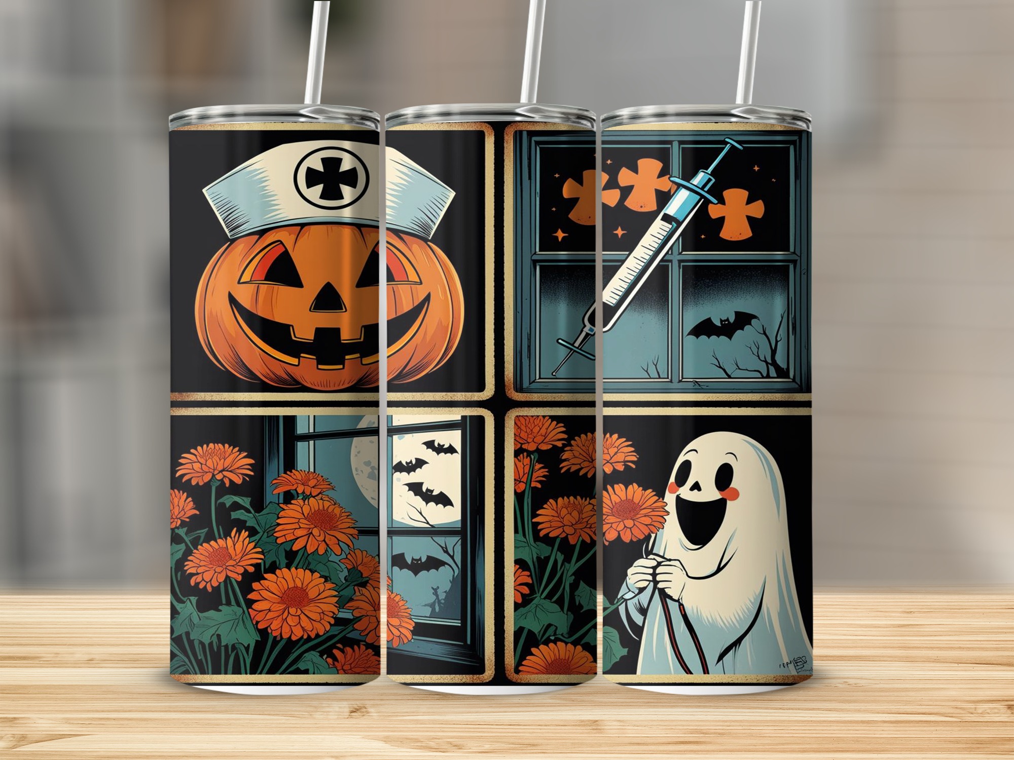 Halloween Nurse Pumpkin 20oz Tumbler Wrap, Spooky Ghost Sublimation Design, Digital Download for Tumblers, Halloween Tumbler Design