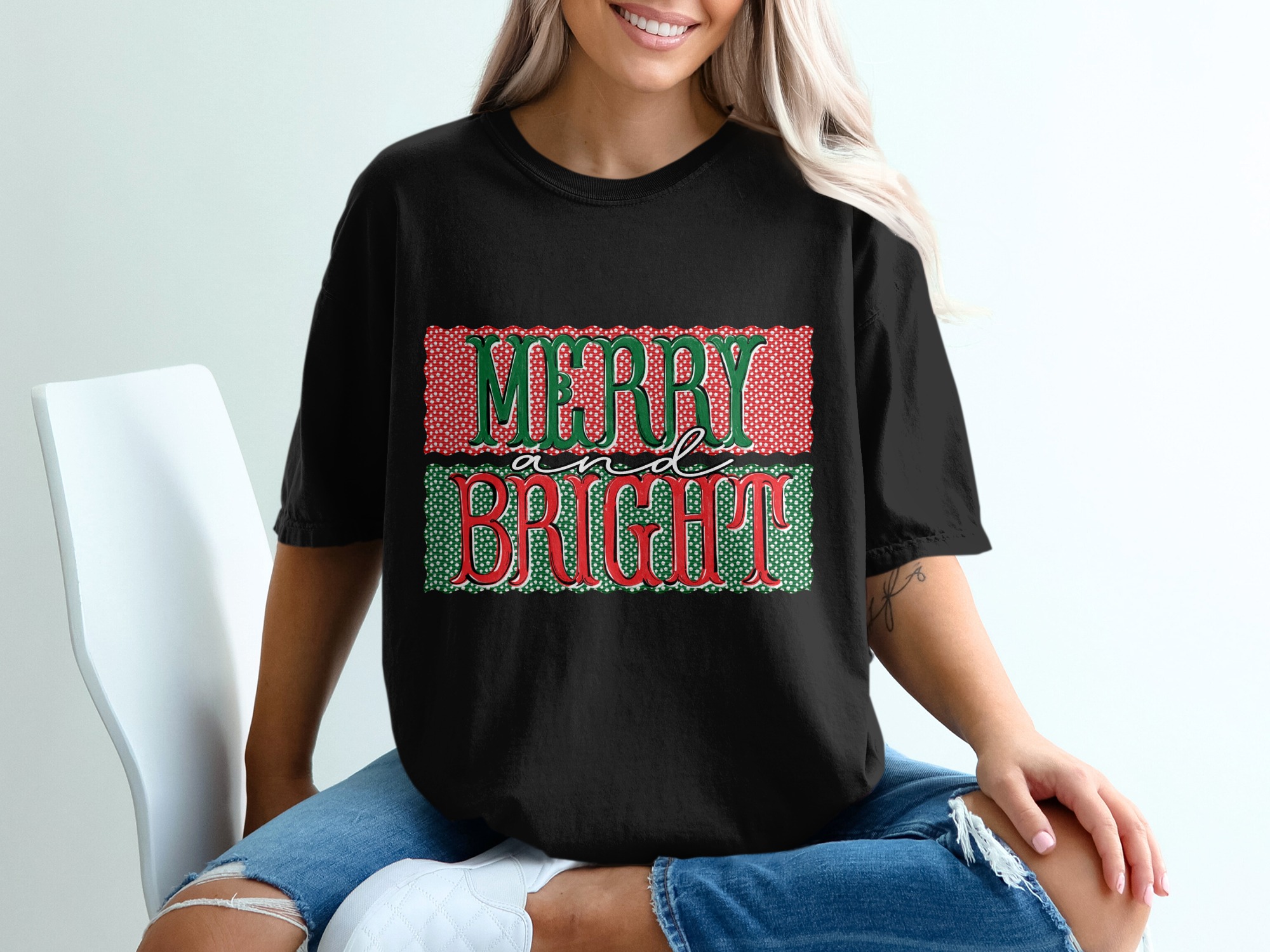 Merry and Bright T-Shirt, Christmas Tee, Holiday T Shirt, Festive Shirt, Winter Apparel, Gift Idea, Seasonal Top - Image 2