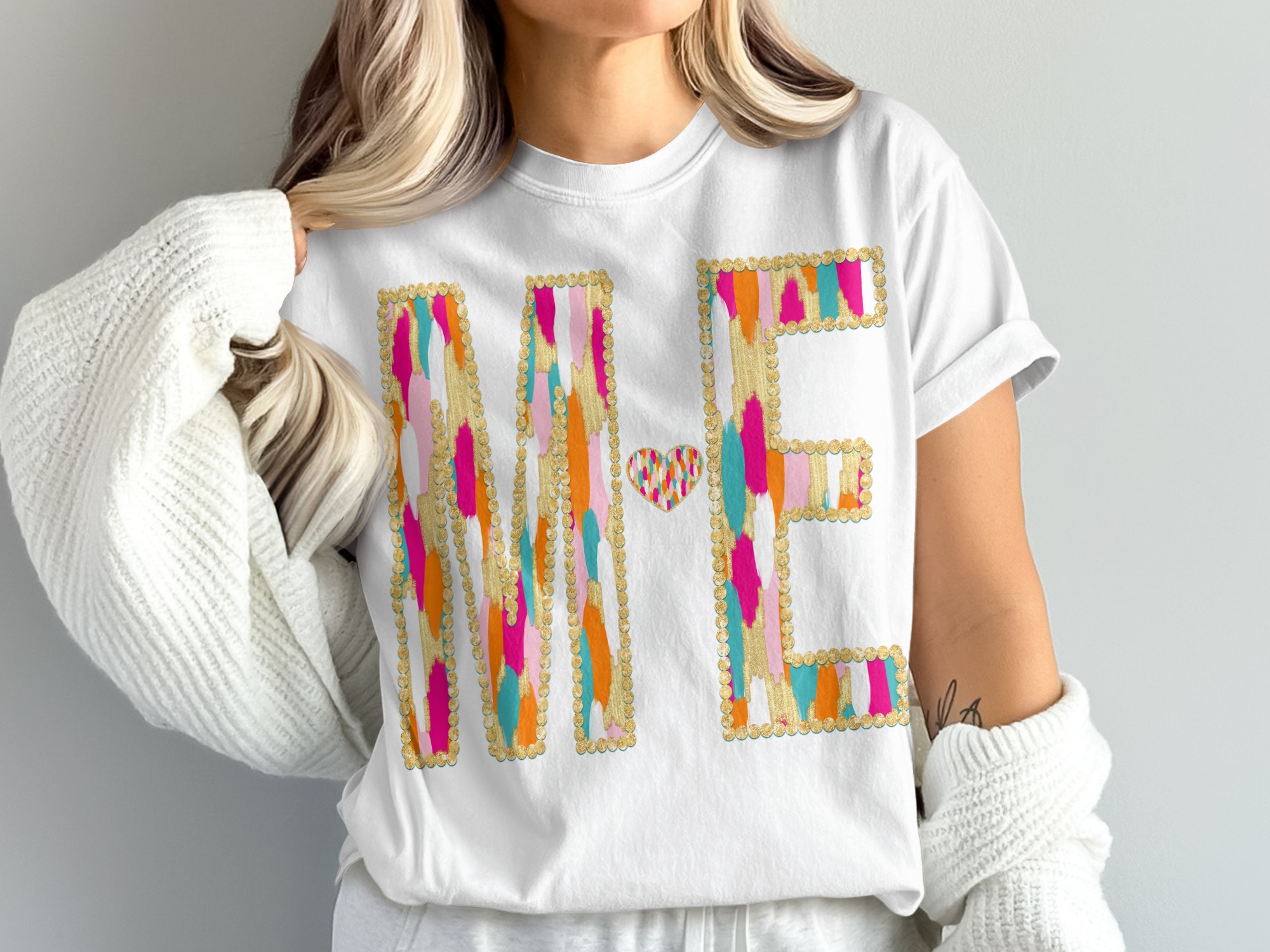ME T-Shirt, Colorful Initial Tee, Comfort Colors 1717 Shirt, Heart Design Shirt, Personalized ME Shirt, Trendy Letter T-Shirt, Gift for ME