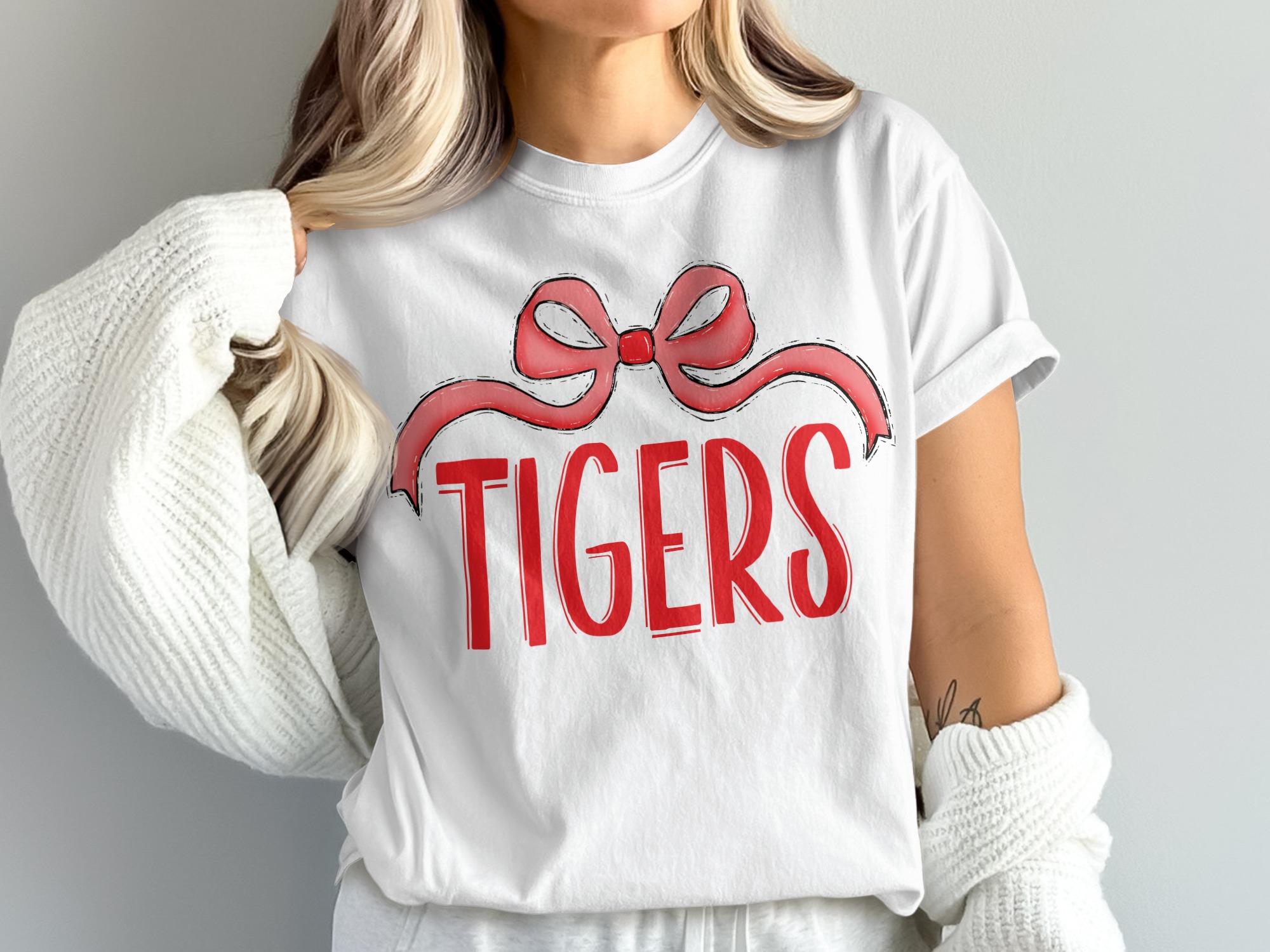 Tigers T-Shirt with Bow, Cute Tigers Tee, Comfort Colors 1717, Tigers Gift, Tigers Fan Shirt, Tigers Game Day Shirt