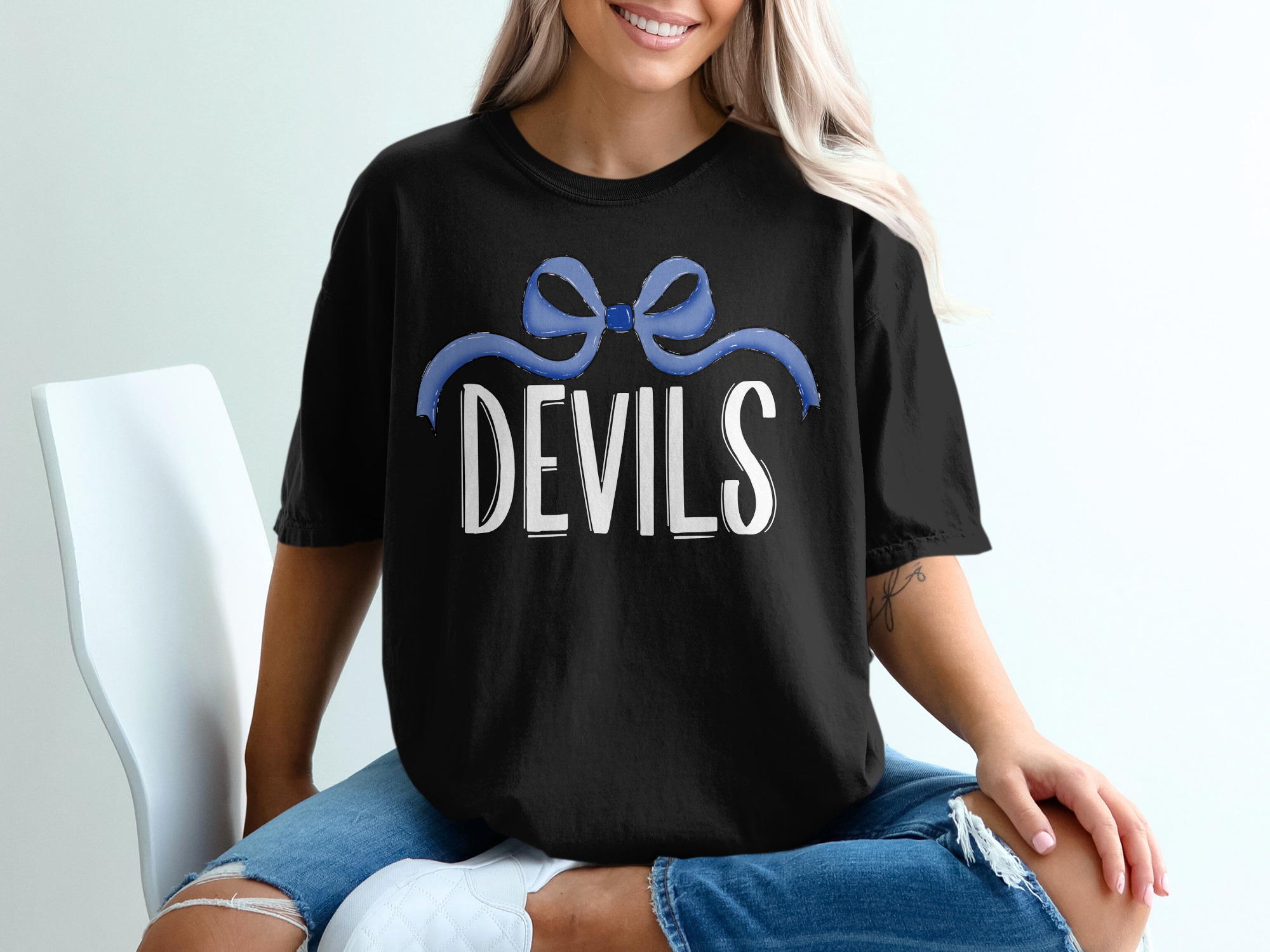 Devils T-Shirt with Blue Ribbon, Comfort Colors 1717, Trendy Tee, College Apparel, Game Day Shirt, Graphic T Shirt, University Spirit - Image 3