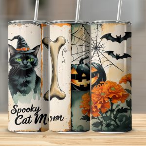 Spooky Cat Mom Digital,Sublimation 20oz Tumbler Wrap, Halloween Cat Tumbler Design, Witch Cat, Pumpkin, Bat,Halloween Tumbler Digital
