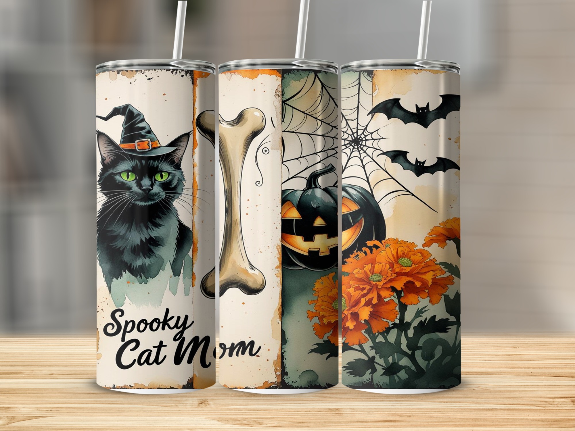 Spooky Cat Mom Digital,Sublimation 20oz Tumbler Wrap, Halloween Cat Tumbler Design, Witch Cat, Pumpkin, Bat,Halloween Tumbler Digital