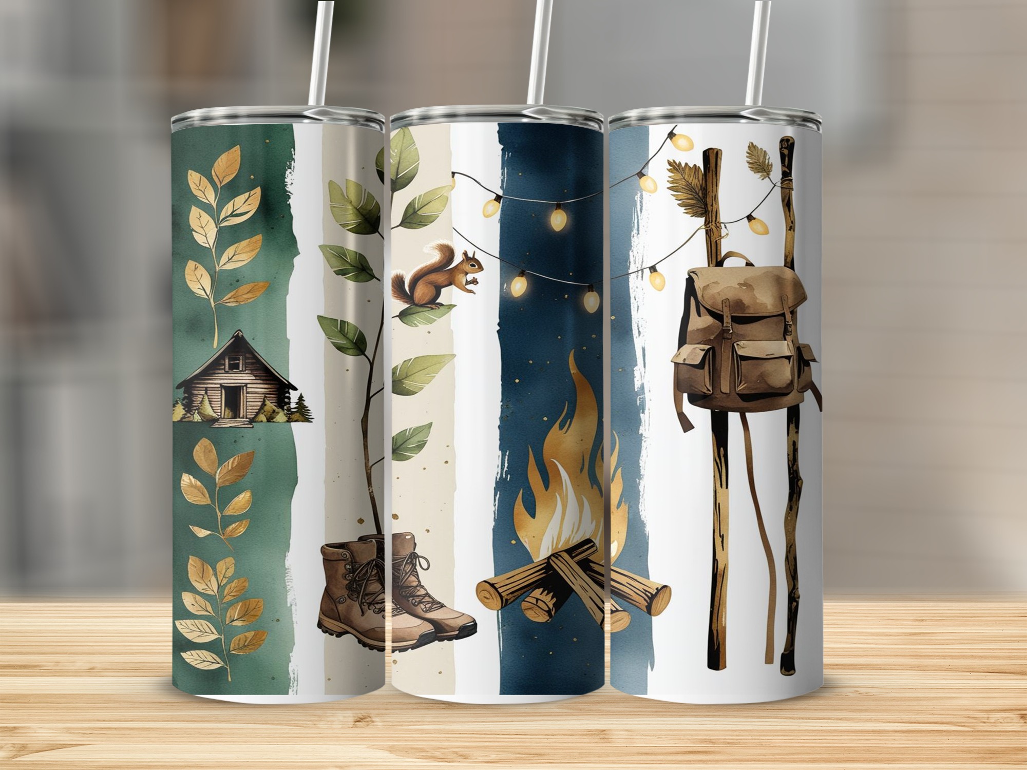 Camping Tumbler Wrap, Cabin, Boots, Squirrel, Fire Digital,Sublimation 20oz Tumbler Wrap Digital Download Design, PNG Template