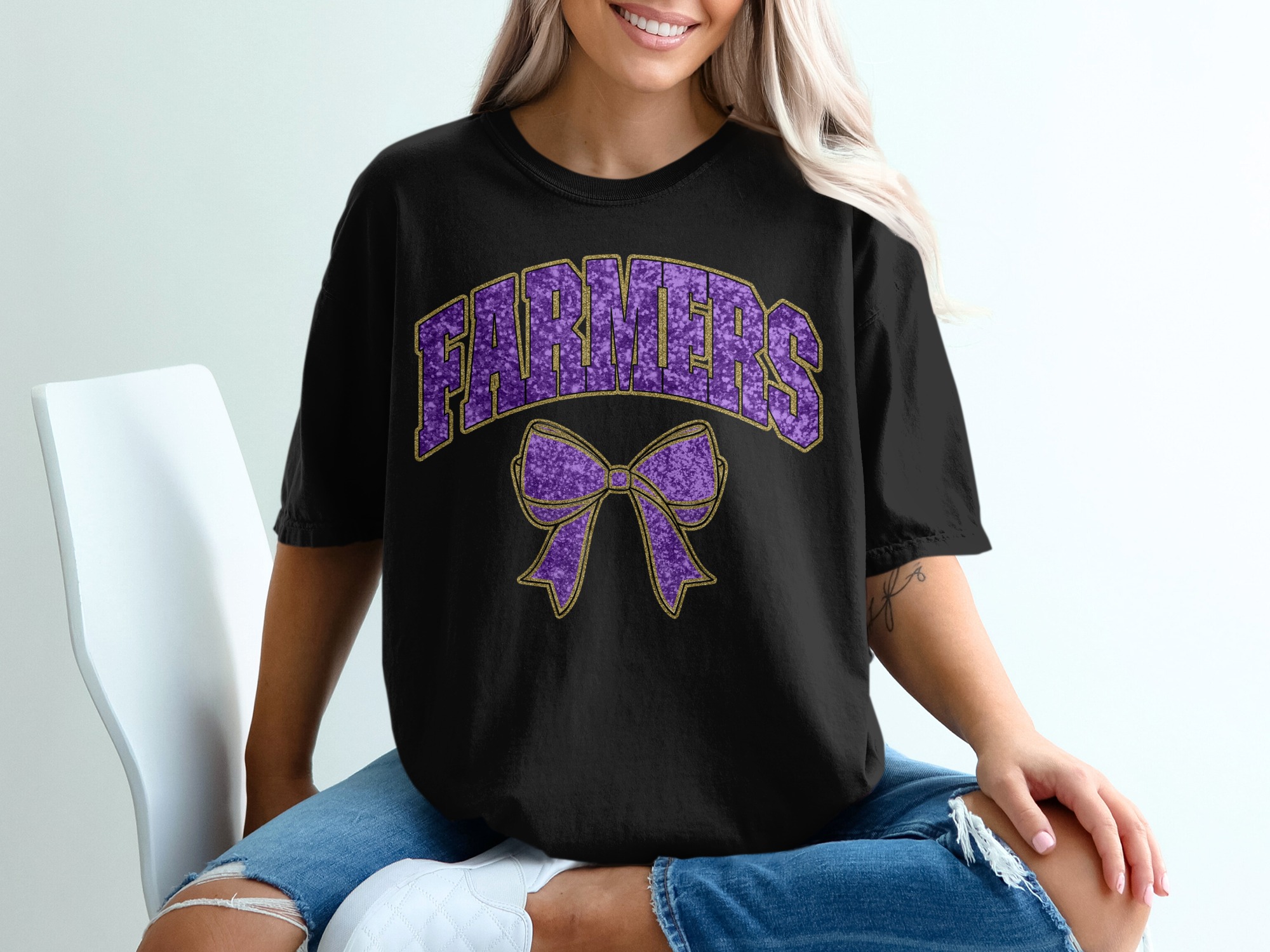 Farmers T Shirt Purple Sparkle, Cute Bow Tee, School Spirit Shirt, Game Day Outfit, Unique Design Tee - Image 2