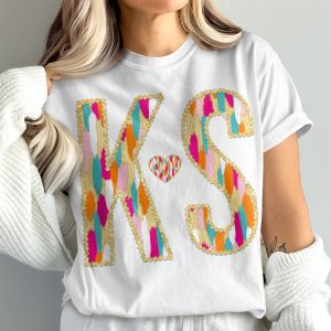 KS Initial T-Shirt, Comfort Colors 1717 Tee, Custom Initial Shirt, Gold Bead Outline, Brush Stroke Design, Personalized Gifts, Trendy