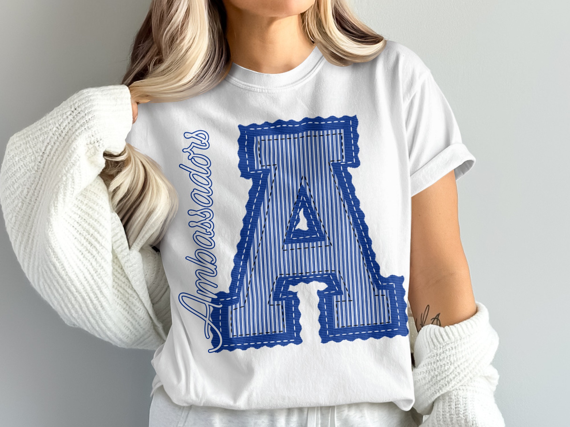 Ambassadors T-Shirt, Initial A Tee, Comfort Colors 1717, Blue and White Design, College Shirt, University Apparel, School Spirit Wear, prepster preppy