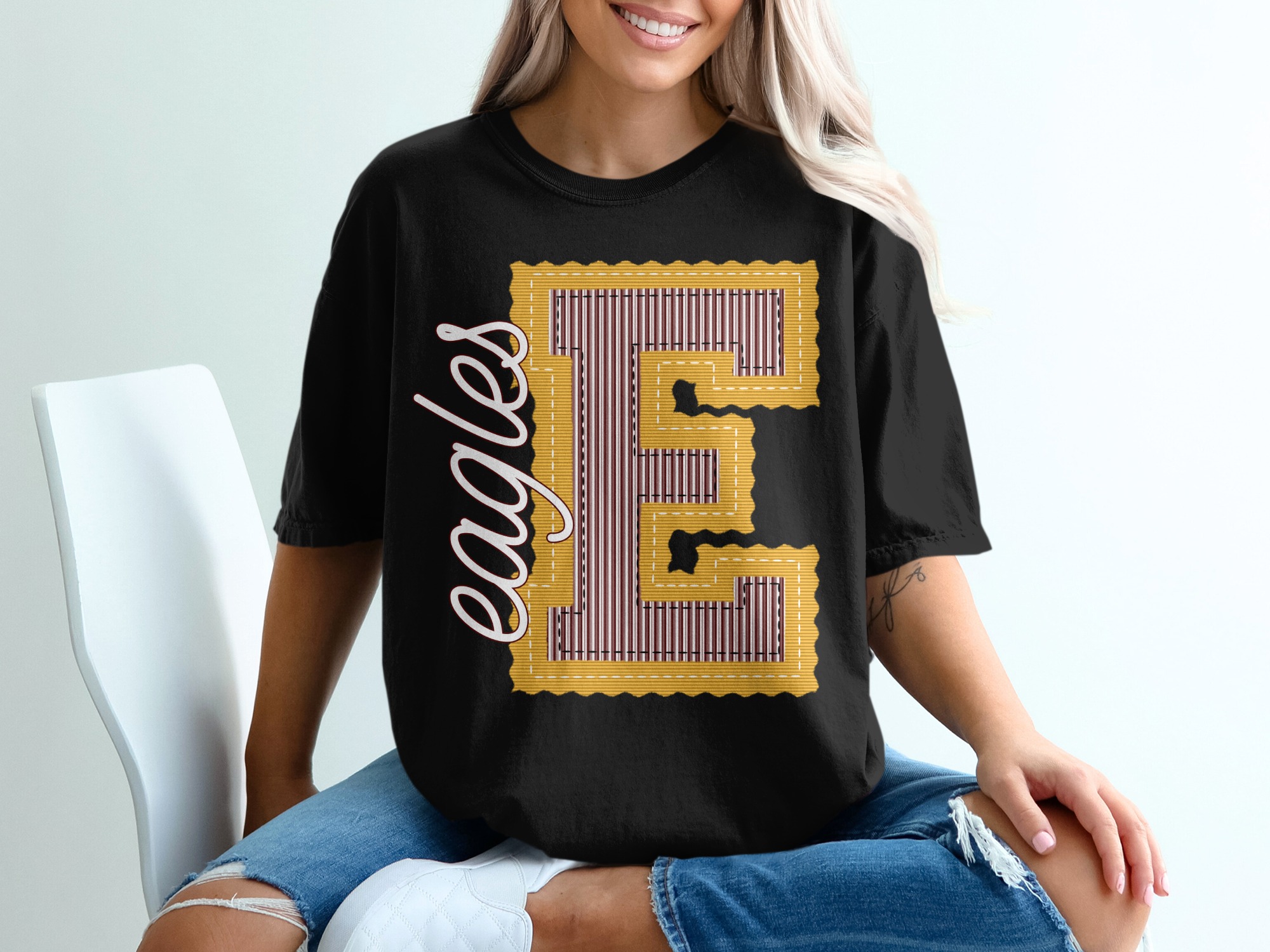 Eagles T-Shirt, Varsity Letter, Team Spirit, Comfort Colors 1717, School Pride, Fan Apparel, Game Day, Sporty Style, Graphic Tee - Image 3