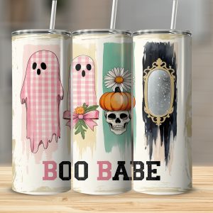 Boo Babe 20oz Tumbler Wrap Digital, Halloween Sublimation Design, Cute Ghost Digital Download, Fall Tumbler Design, Spooky Season Design