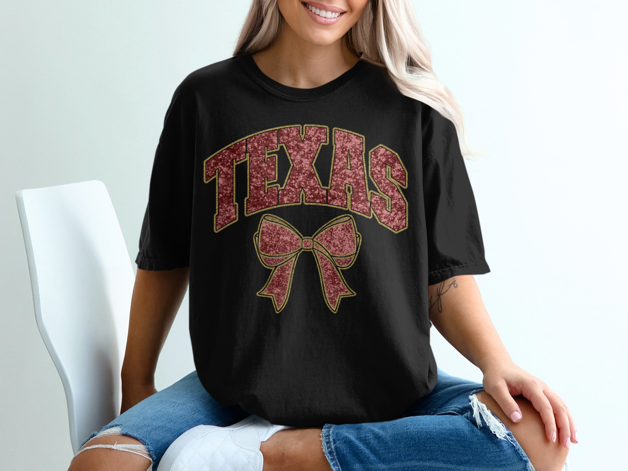 Texas Bow T-Shirt, State Pride, Southern Charm, Trendy Graphic Tee, Texas Souvenir, Gift for Texan, Texas Lover Tee, Cute Bow Design - Image 2