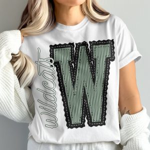 Wildcats T-Shirt, Letter W Tee, Comfort Colors 1717, College Apparel, Green White Design, Graphic Tee, Vintage Style, School Spirit, prepster preppy