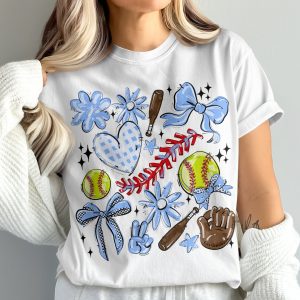 Softball T-Shirt, Cute Bows, Flowers, Comfort Colors 1717, Sports Tee, Baseball, Game Day Shirt, Team Spirit, Gift for Softball Player