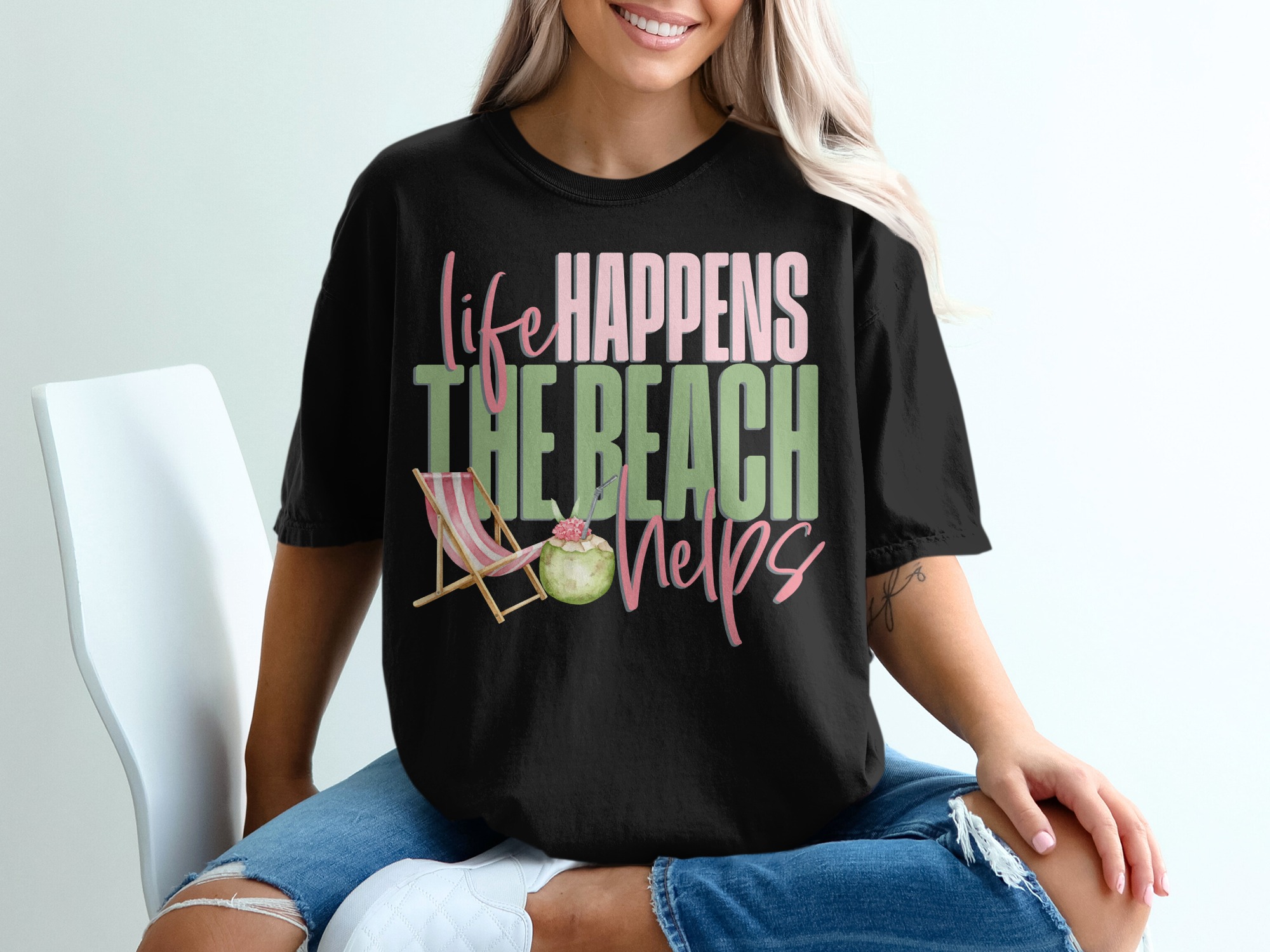 Beach Therapy T-Shirt, Vacation Mode Tee, Summer Vibes Shirt, Life Happens the Beach Helps Shirt, Tropical Getaway Top - Image 2
