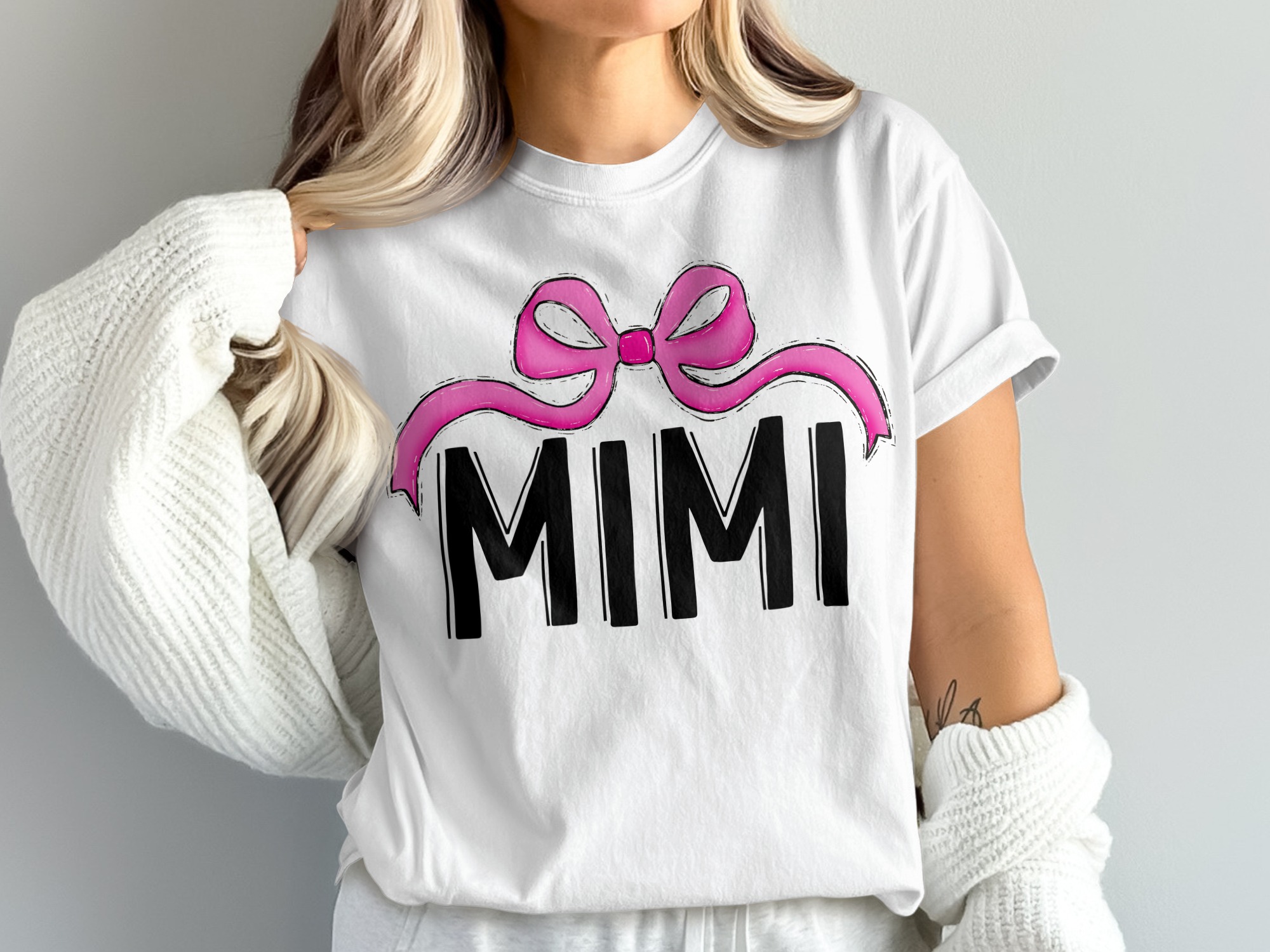 Mimi T-Shirt, Pink Bow Graphic Tee, Nana Grandma Gift, Comfort Colors 1717, Cute Mimi Shirt, Grandmother Tee, New Mimi, Mimi Birthday Shirt