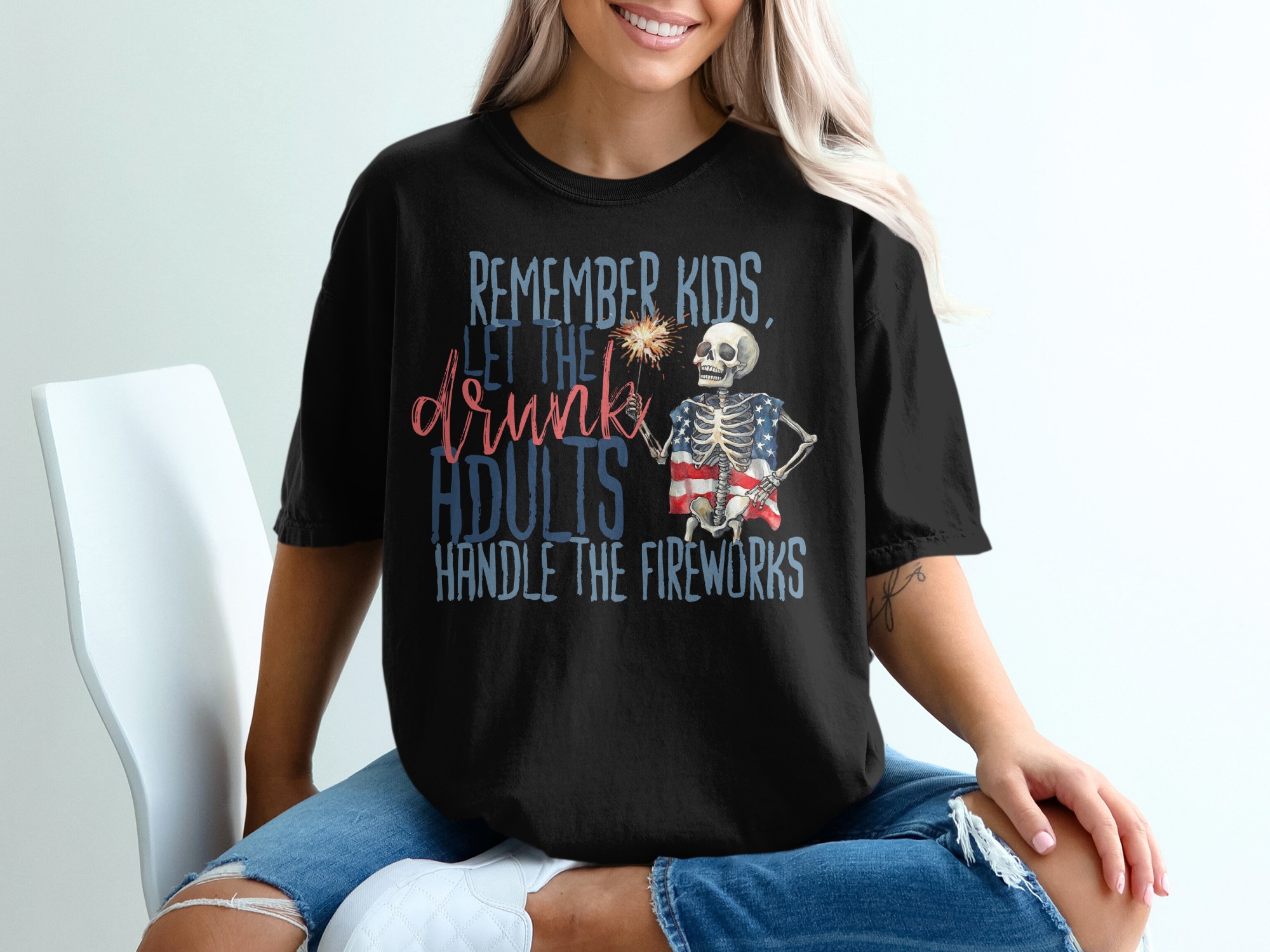 4th July Shirt, Remember Kids T-Shirt, Drunk Adults Shirt, Funny Patriotic Tee, Skeleton T Shirt, Independence Day Gift - Image 2