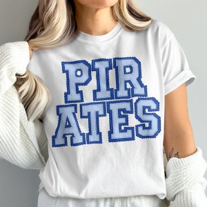 Pirates T-Shirt, Blue Collegiate Letters, Comfort Colors 1717 Tee, Trendy Sports Apparel, Pirate Fan Gear, University Inspired