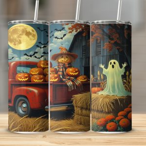 Halloween Tumbler Wrap, 20oz Sublimation Design, Digital Download, Ghost, Scarecrow, Pumpkin, Full Moon, Autumn, Truck, Harvest