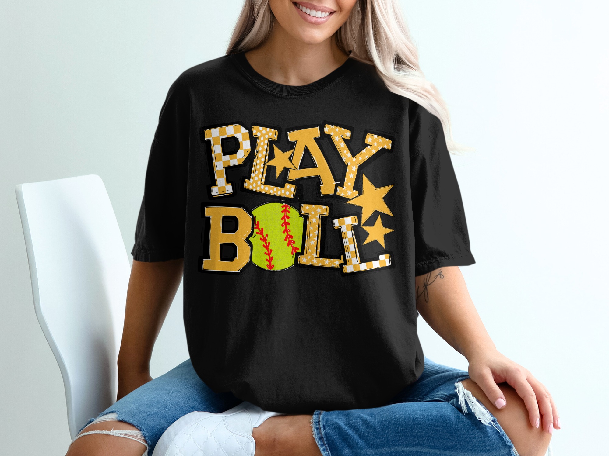 Play Ball T-Shirt, Softball Tee, Baseball Apparel, Cute Graphic Tee, Sports Lover Gift, Trendy T-Shirt Design, Softball Player Shirt - Image 2