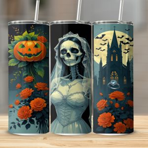 Halloween Tumbler Wrap, Spooky Bride Digital Download, 20oz Sublimation Design, Pumpkin Church Roses Tumbler, Digital Files for Tumblers