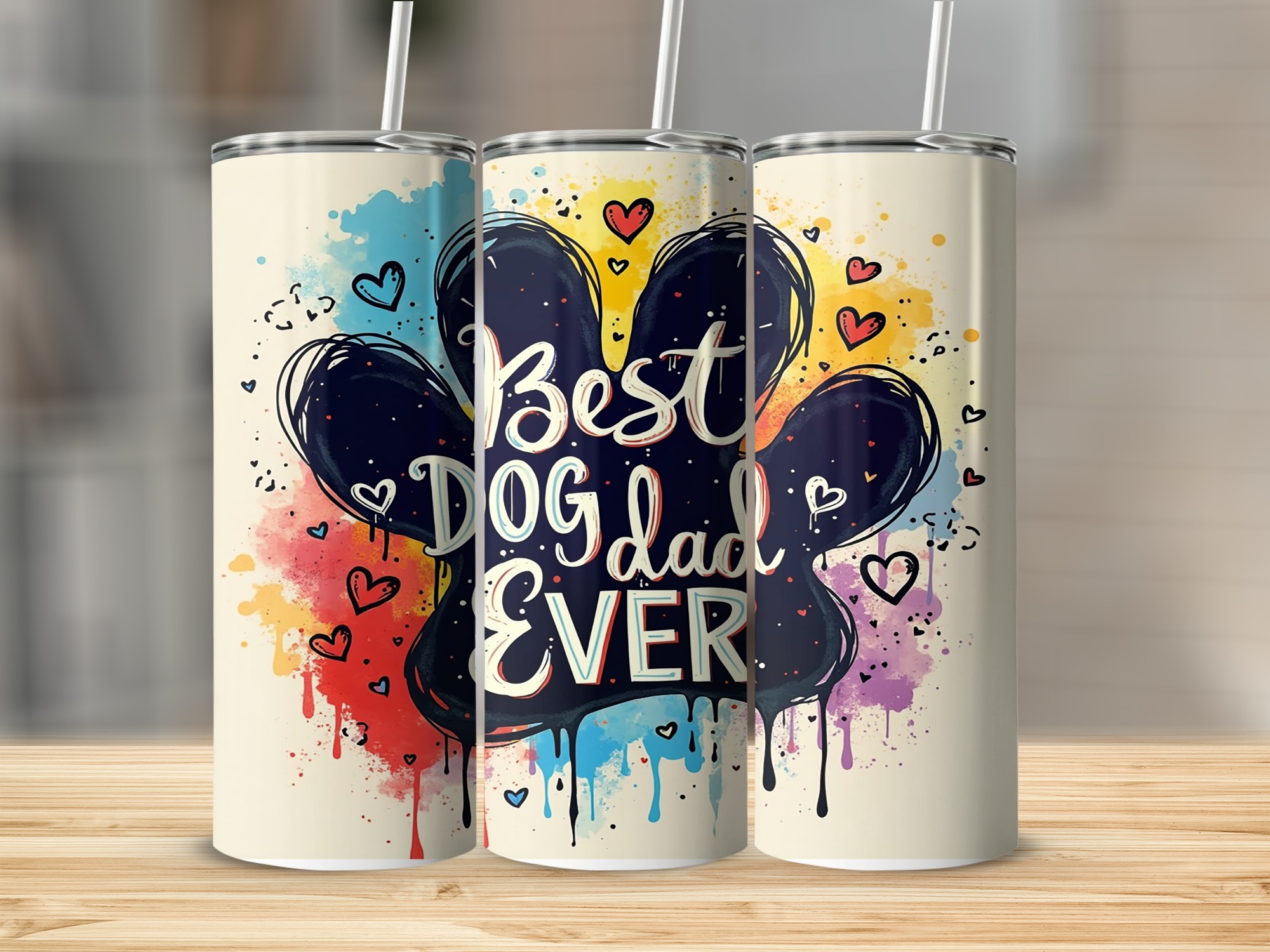 Best Dog Dad Ever 20oz Sublimation Design, Watercolor Paw Print, Digital Download, Tumbler Wrap, PNG Template, Funny Dog Lover Gift