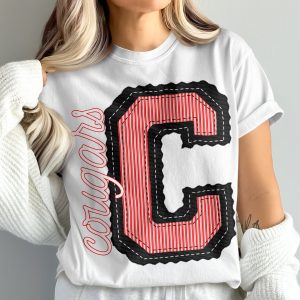 Cougars T-Shirt, Initial C Tee, Red and Black, Comfort Colors 1717, Team Spirit Shirt, Game Day Top, Sporty Apparel, Collegiate Style, prepster preppy