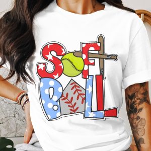 Softball T-Shirt, Sporty Tee, USA Colors Design, American Pride Shirt, Gift for Softball Player, Team Spirit Apparel