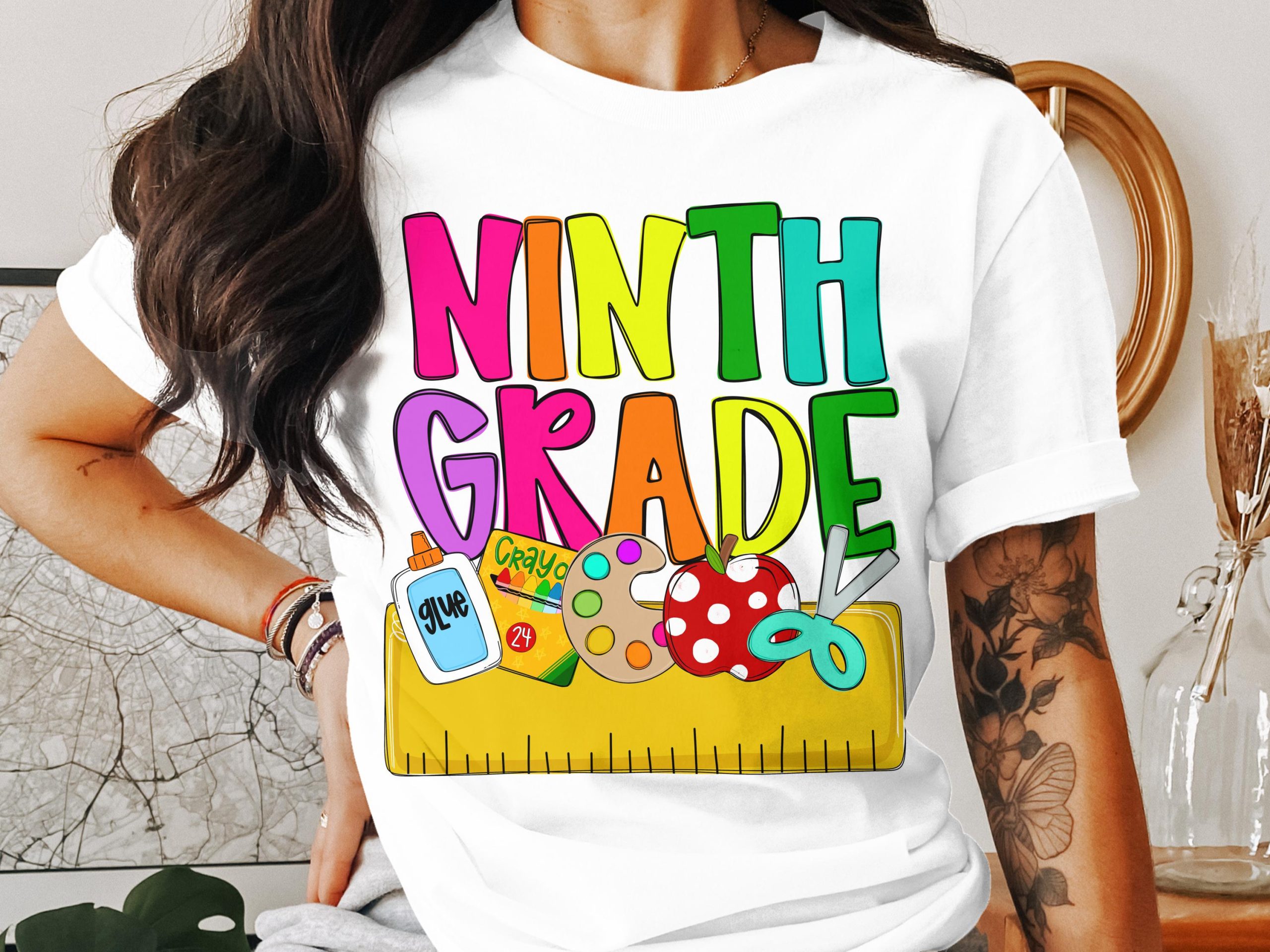 Ninth Grade T-Shirt, Back to School T-Shirt, Teacher Gift T-Shirt, Colorful School Supplies T-Shirt, Student T-Shirt, Ninth Grade Gift
