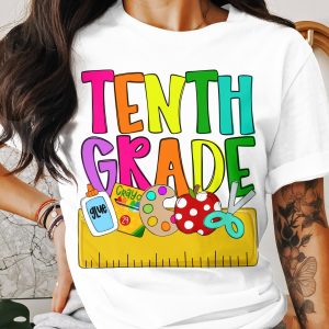 Tenth Grade T-Shirt, Colorful School Supplies, Back to School, Tenth Grade Teacher Shirt, Student Gift Tee, Tenth Grade School T Shirt