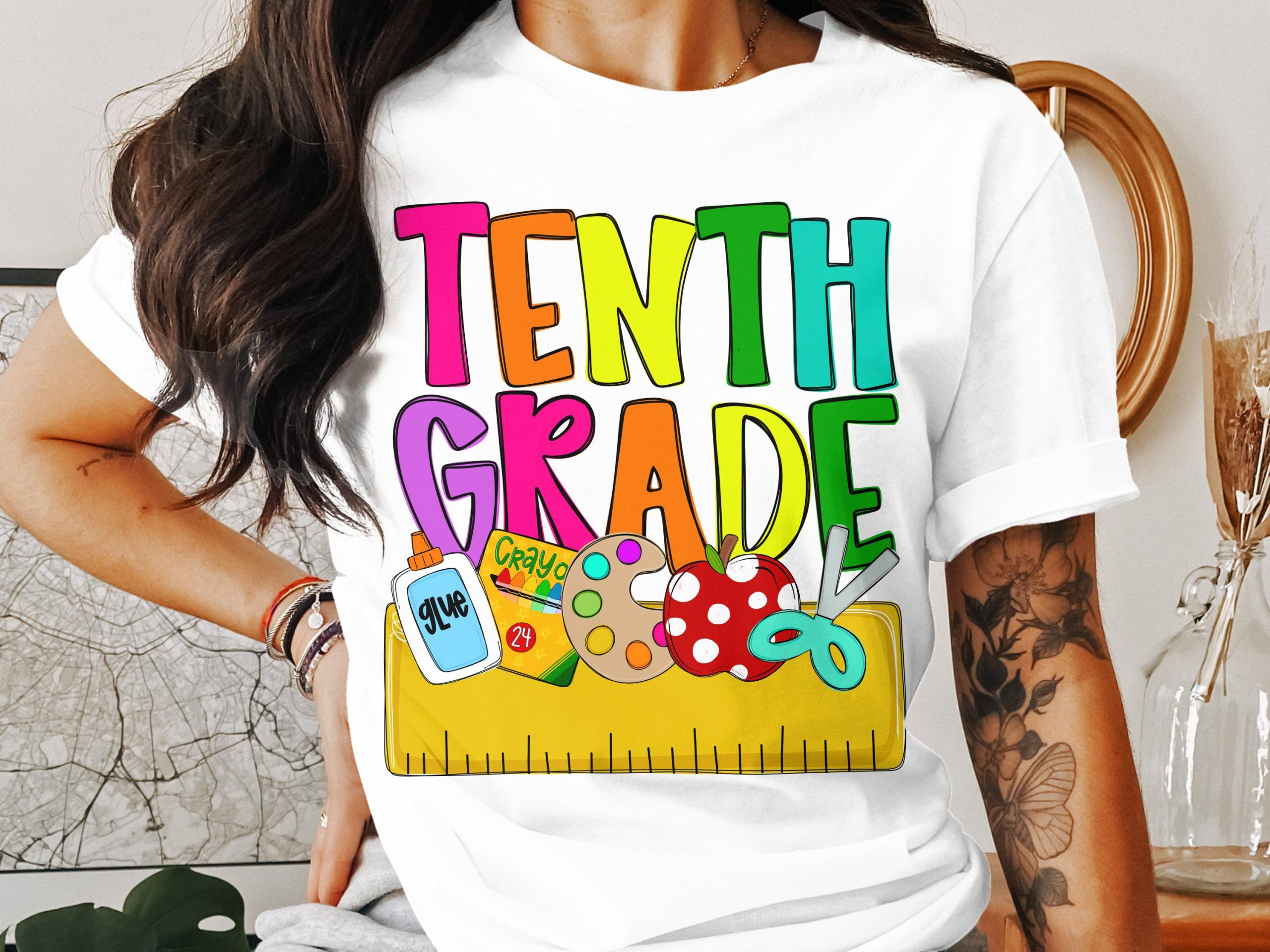 Tenth Grade T-Shirt, Colorful School Supplies, Back to School, Tenth Grade Teacher Shirt, Student Gift Tee, Tenth Grade School T Shirt