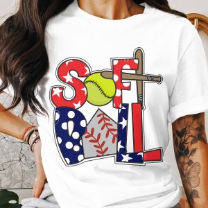 Softball T-Shirt, USA Softball Shirt, Patriotic Softball Tee, Softball Mom Gift, Softball Player T-Shirt