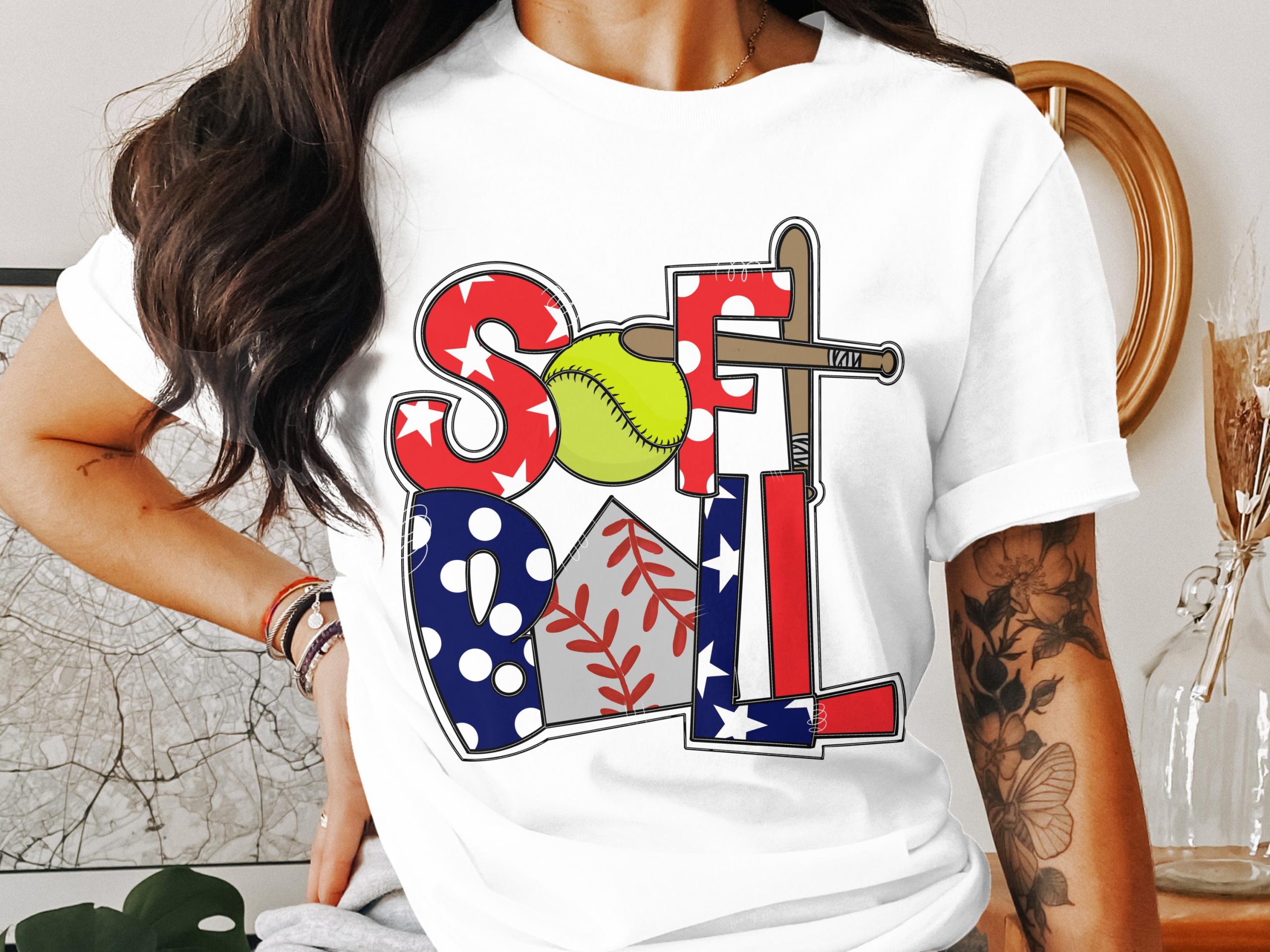 Softball T-Shirt, USA Softball Shirt, Patriotic Softball Tee, Softball Mom Gift, Softball Player T-Shirt