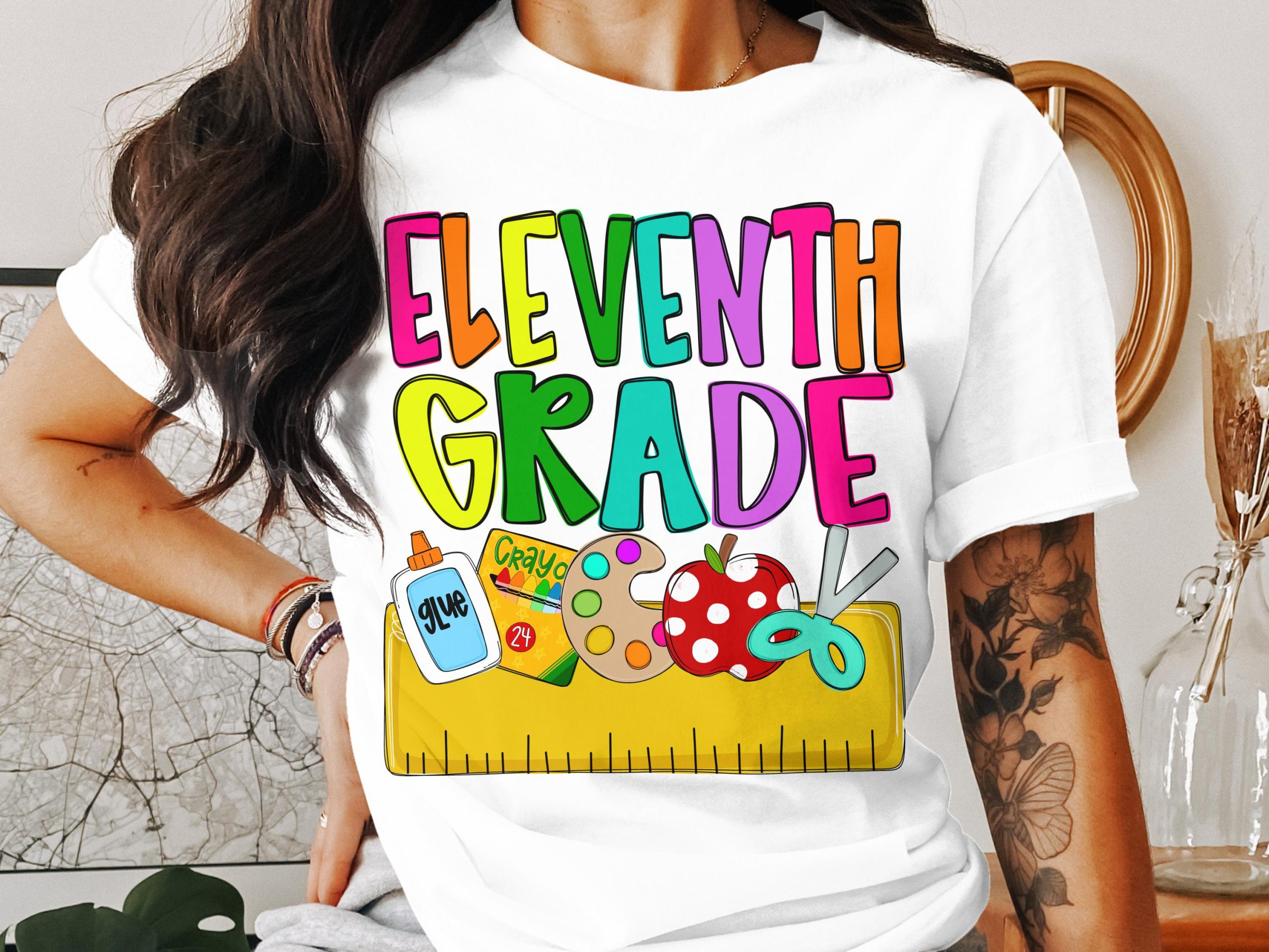 Eleventh Grade T-Shirt, School Supplies Shirt, Back to School Tee, 11th Grade Teacher Gift, Colorful School Shirt, Student T Shirt, Unisex
