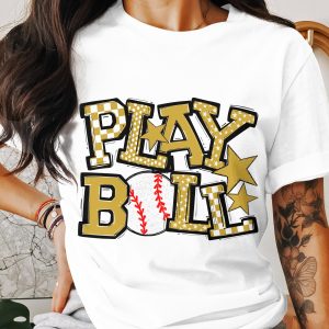 Play Ball T-Shirt, Baseball Tee, Sports Fan Gift, Gold Stars Shirt, Graphic Tee, Baseball Lover, Game Day Apparel, Vintage Baseball
