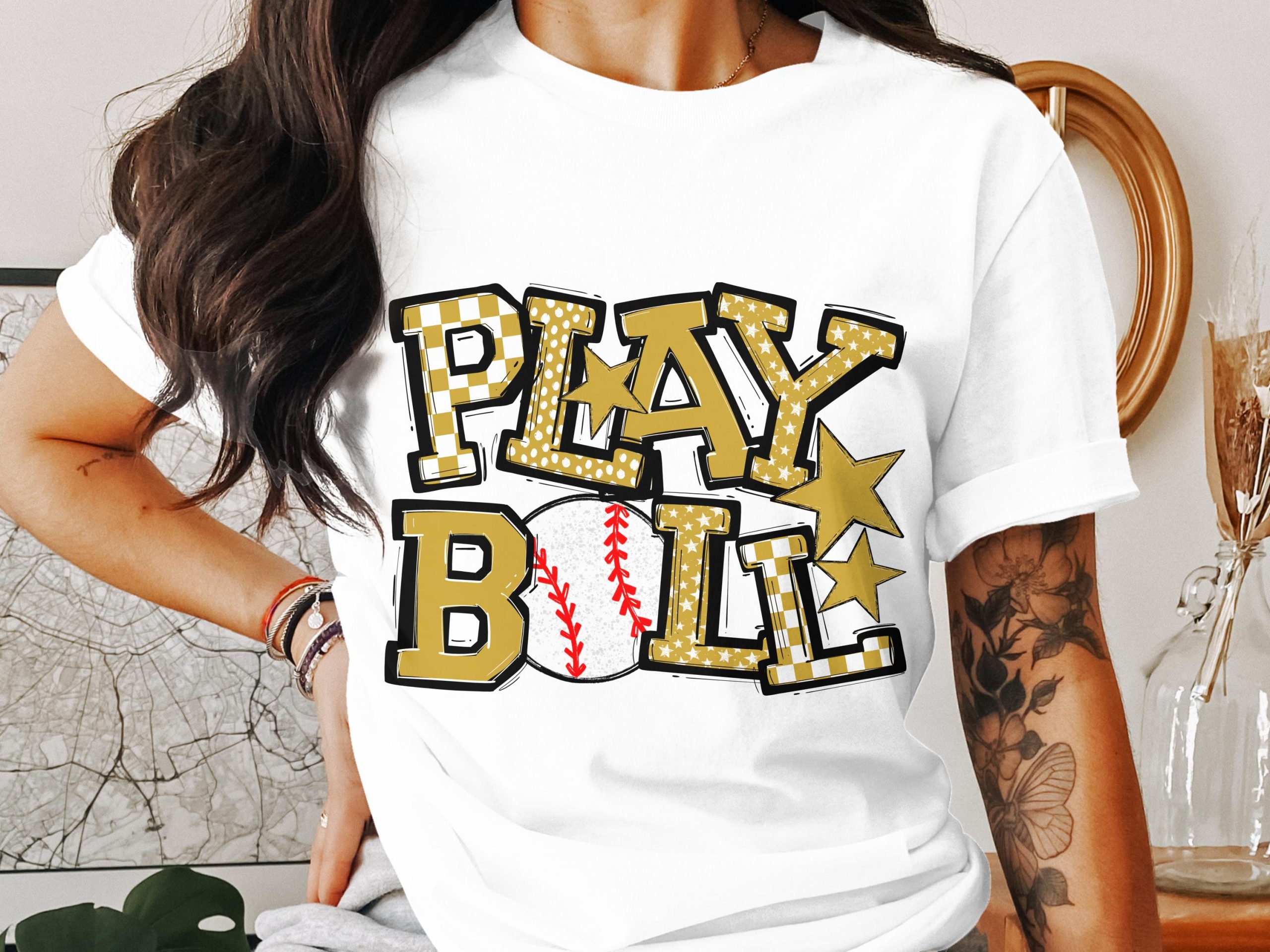 Play Ball T-Shirt, Baseball Tee, Sports Fan Gift, Gold Stars Shirt, Graphic Tee, Baseball Lover, Game Day Apparel, Vintage Baseball