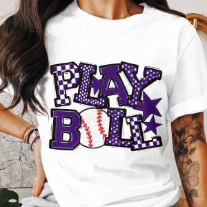 Play Ball T Shirt, Baseball Lover Tee, Game Day Apparel, Sports Fan Gift, Purple Design, Graphic T Shirt, Trendy T Shirt
