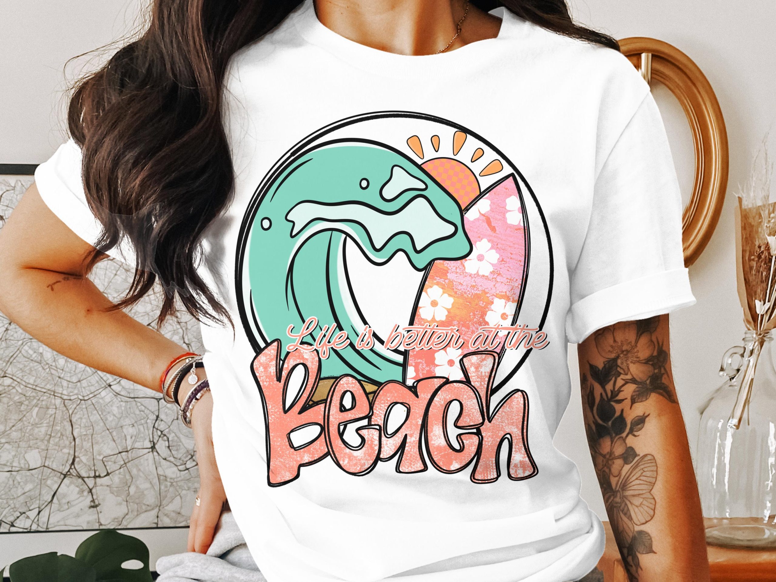 Beach T-Shirt, Surfboard Tee, Summer Vibes, Life Is Better At The Beach, Vacation Shirt, Tropical Shirt, Gift For Her, Beach Lover Tee