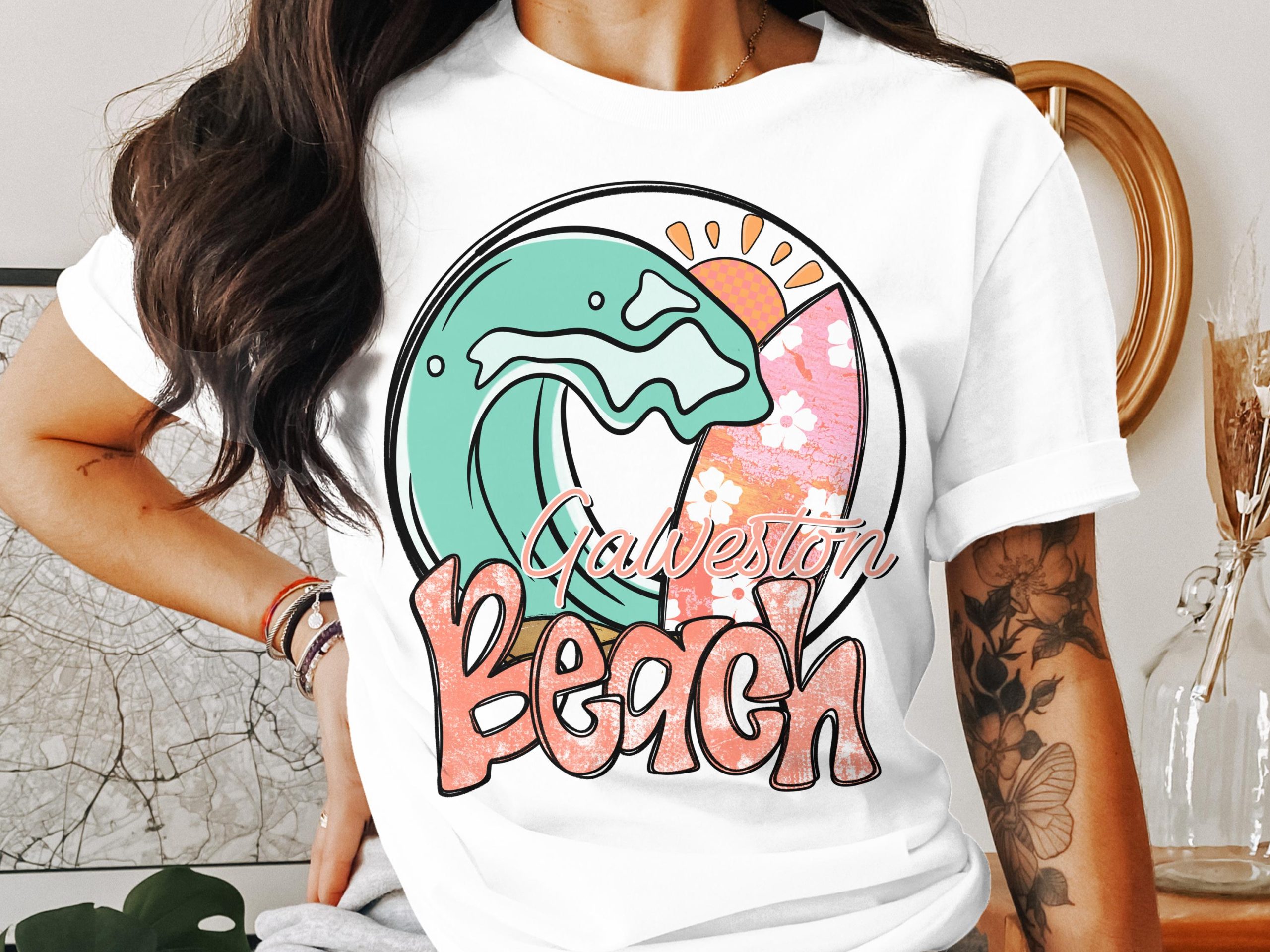 Galveston Beach T-Shirt, Surf T-Shirt, Wave Design Tee, Summer Vacation T-Shirt, Texas Beach Shirt, Souvenir Tee, Graphic T-Shirt